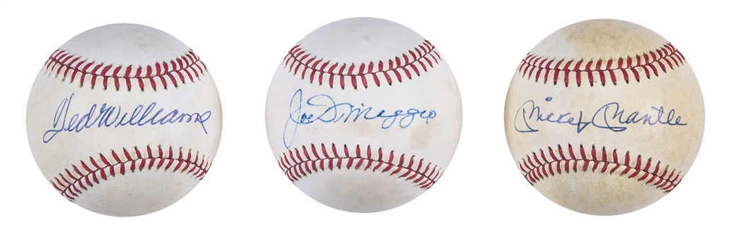 Mickey Mantle, Ted Williams, and Joe DiMaggio Signed OAL Baseball Trio (Beckett)